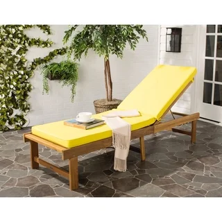 Safavieh Inglewood Outdoor Teak Brown/ Yellow Chaise Lounge Chair