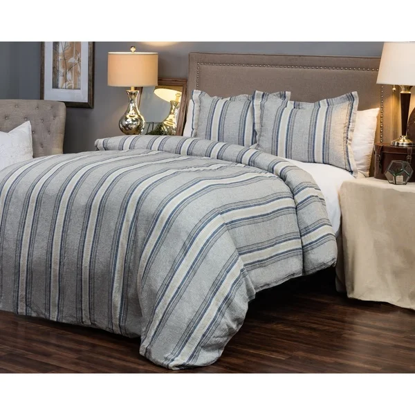 slide 2 of 3, Rizzy Home Willilamson Blue, Beige, and White Striped Duvet King