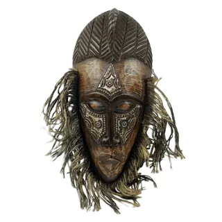 Handcrafted Sese Wood Aluminum 'Frafra Dancer' Mask (Ghana)