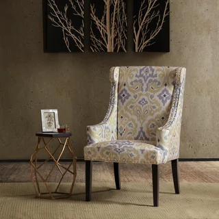Madison Park Lucy High Back Wing Chair--Yellow/Grey
