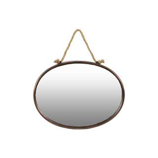 Tarnished Finish Bronze Metal Oval Wall Mirror with Rope Hanger