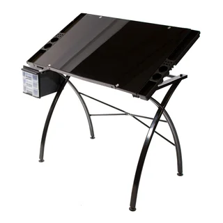 Offex Dezign Line Black Glass Top Drafting and Hobby Craft Drawing Table
