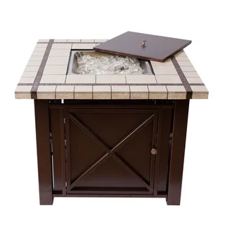 Somette Bronze Powder Coated Fire Pit Table with Ceramic Countertop