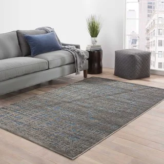 Contemporary Abstract Pattern Blue/Gray Rayon Chenille Area Rug (9' x 12')