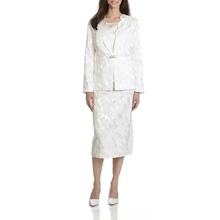 Danillo Women's Tonal Floral Pattern Jacquard 3-piece Skirt Suit