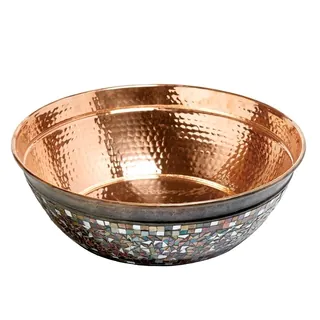 Sinkology Bardeen 16 inch Pure Copper Vessel Sink Handmade Naked Copper Sink with Glass Mosaic Exterior