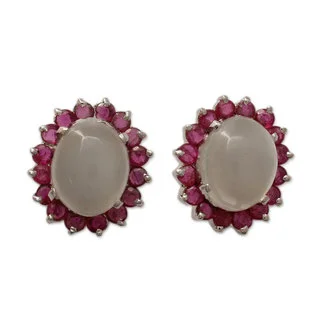 Sterling Silver 'Love and Devotion' Ruby Moonstone Earrings (India)