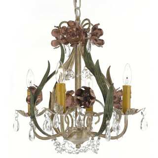 Floral Wrought Iron and Crystal 4 Light Chandelier Pendant