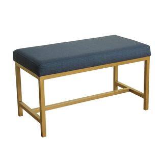 HomePop Long Rectangular Bench with Navy Fabric and Gold Metal Base