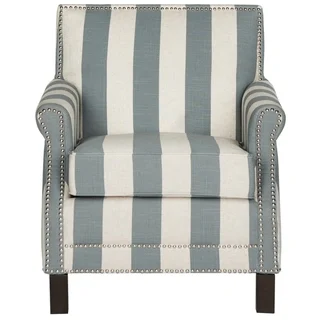 Safavieh Easton Grey/ White Stripe Silver Nail Heads With Awning Stripes Club Chair