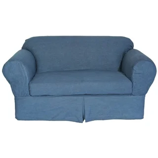 Washed Heavy Denim 2 pc Loveseat Slipcover