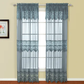 Valerie Macrame and Sheer Voile Curtain Panel Pair with Valances