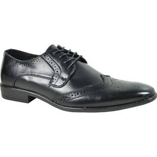 BRAVO Men Dress Shoe KING-2 Wingtip Oxford BLACK - Wide Width Available