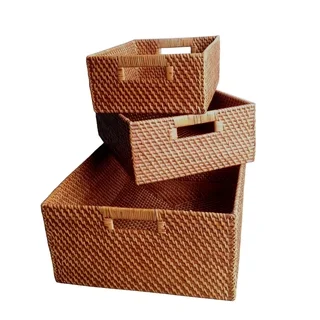 Wald Imports Brown Rattan Decorative Nesting Storage Baskets (Set of 3)