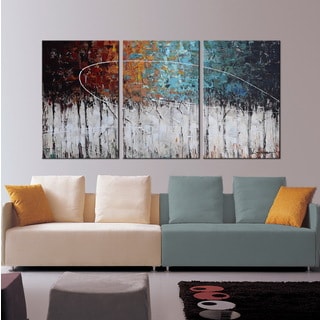 Hand-painted 'Winter Forest' 3-piece Gallery-wrapped Canvas Art Set