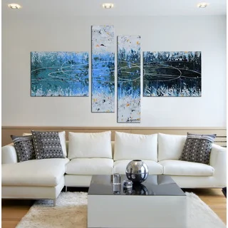 Hand-painted 'Snow Lake' 4-piece Gallery-wrapped Canvas Art Set