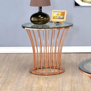 Furniture of America Wallins Contemporary Round Rose Gold End Table