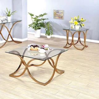 Furniture of America Artenia Modern 2-Piece Champagne Accent Table Set