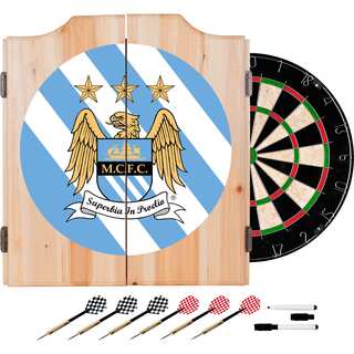 Premier League Manchester City Dart Cabinet Includes Darts and Board