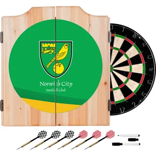 Premier League Norwich City Dart Cabinet includes Darts and Board