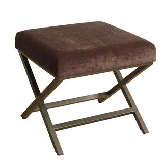 HomePop Upholstered Ottoman with Mink Plush Velvet and Bronze Metal Finish