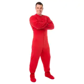 Red Fleece Unisex Adult Footed Pajamas with Drop Seat