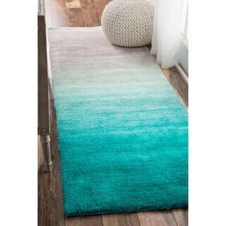 nuLOOM Handmade Soft and Plush Ombre Shag Turquoise Runner Rug (2'6 x 8')