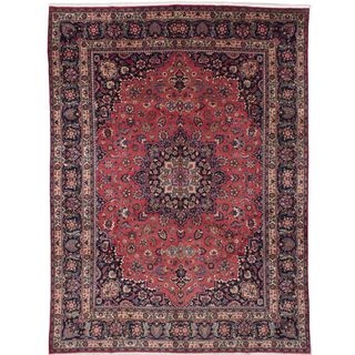 ecarpetgallery Hand Knotted Persian Mashad Red Wool Rug (9'10 x 12'10)