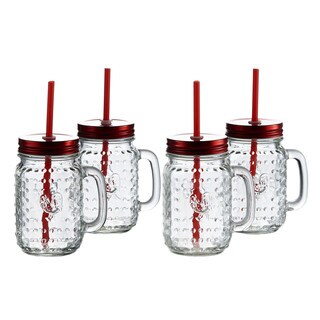 Rooster 16-ounce Mugs with Red Lids (Set of 4)