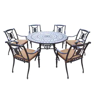 Sunbrella Aluminum 7-piece Dining Set, with Round Table, and 6 Stackable Sunbrella Cushioned Chairs