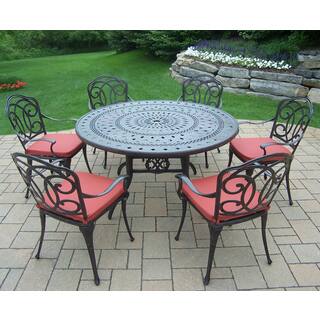 Cast Aluminum 7-piece Dining Set, with Round Table, 6 Chairs, and Durable Polyester Cushions