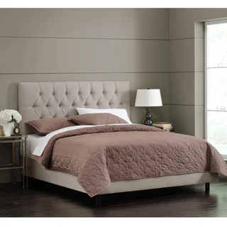 Skyline Furniture Light Grey Velvet Tufted Bed