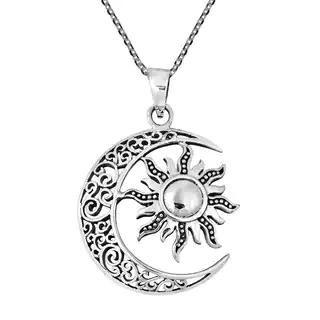 Celtic Crescent Moon and Sun Eclipse .925 Silver Necklace (Thailand)