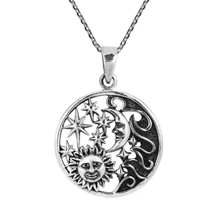 Celestial Amulet Sun Moon and Star Sterling Silver Necklace (Thailand)