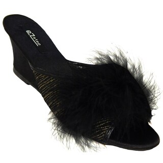 Vecceli Women's Feather Fluffy Wedge Slippers