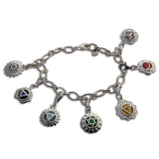 Sterling Silver 7 Chakra Charm Bracelet with 8 mm Charms (India)