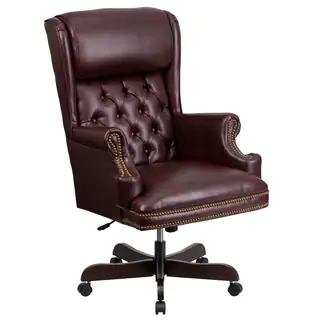 Executive Traditional Button Tufted Burgundy Leather Swivel Adjustable Office Chair
