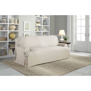 Tailor Fit Relaxed Fit Cotton Duck T-cushion Sofa Slipcover in Natural (As Is Item)
