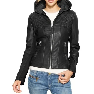 Michael Michael Kors Black Leather Hooded Jacket