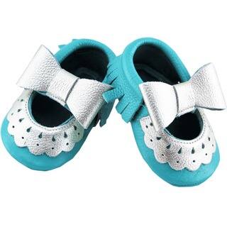 Genuine Leather Teal Blue Mary Jane Baby/ Toddler Moccasin 6-12 Month Shoes