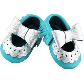 Genuine Leather Teal Blue Mary Jane Baby/ Toddler Moccasin 3-6 Month Shoes