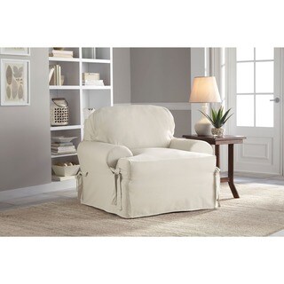 Tailor Fit Relaxed Fit Cotton Duck T-cushion Chair Slipcover in Natural (As Is Item)