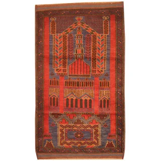 Herat Oriental Afghan Hand-knotted 1970s Semi-antique Tribal Balouchi Navy/ Red Wool Rug (3' x 5')