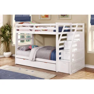 Twin Over Twin Bunk Bed with Trundle and Storage Steps