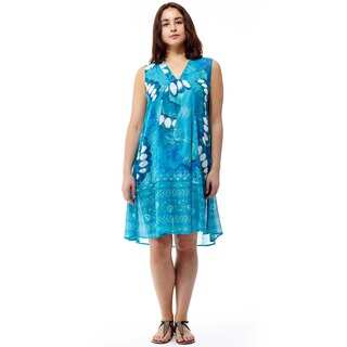 La Cera Women's Sleeveless Blue Printed Dress