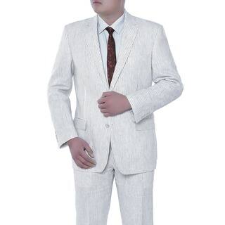 Verno Domenico Men's White Chalk Stripe Classic Fit Linen Italian Style 2-piece Suit