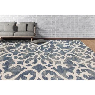 Hand-tufted Constantine Blue White New Zealand Wool Rug (7'6 x 9'6)