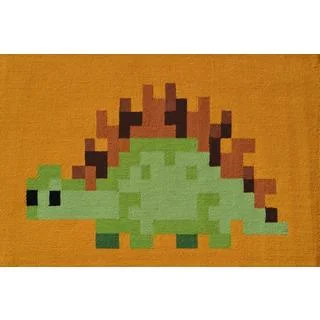 Hand-hooked Pixel Dino Green Polyester Area Rug (2'8 x 4'8)