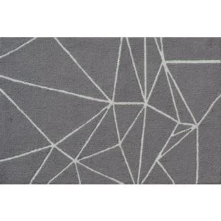 Hand-hooked Facet Grey Polyester Area Rug (2'8 x 4'8)