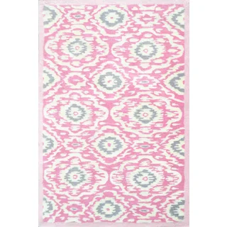 Hand-tufted Ikat-kidi Pink/ White/ Grey Rug (2'8 x 4'8)